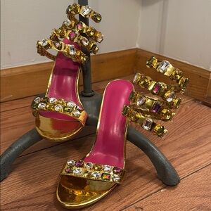 Gold and Pink Embellished Women's Heels